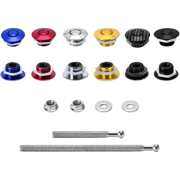 Quick Latch Hood Pins 4-Piece Style Release Pin Kit, 1.25" Billet Aluminum, Button Lock(Long Silver)