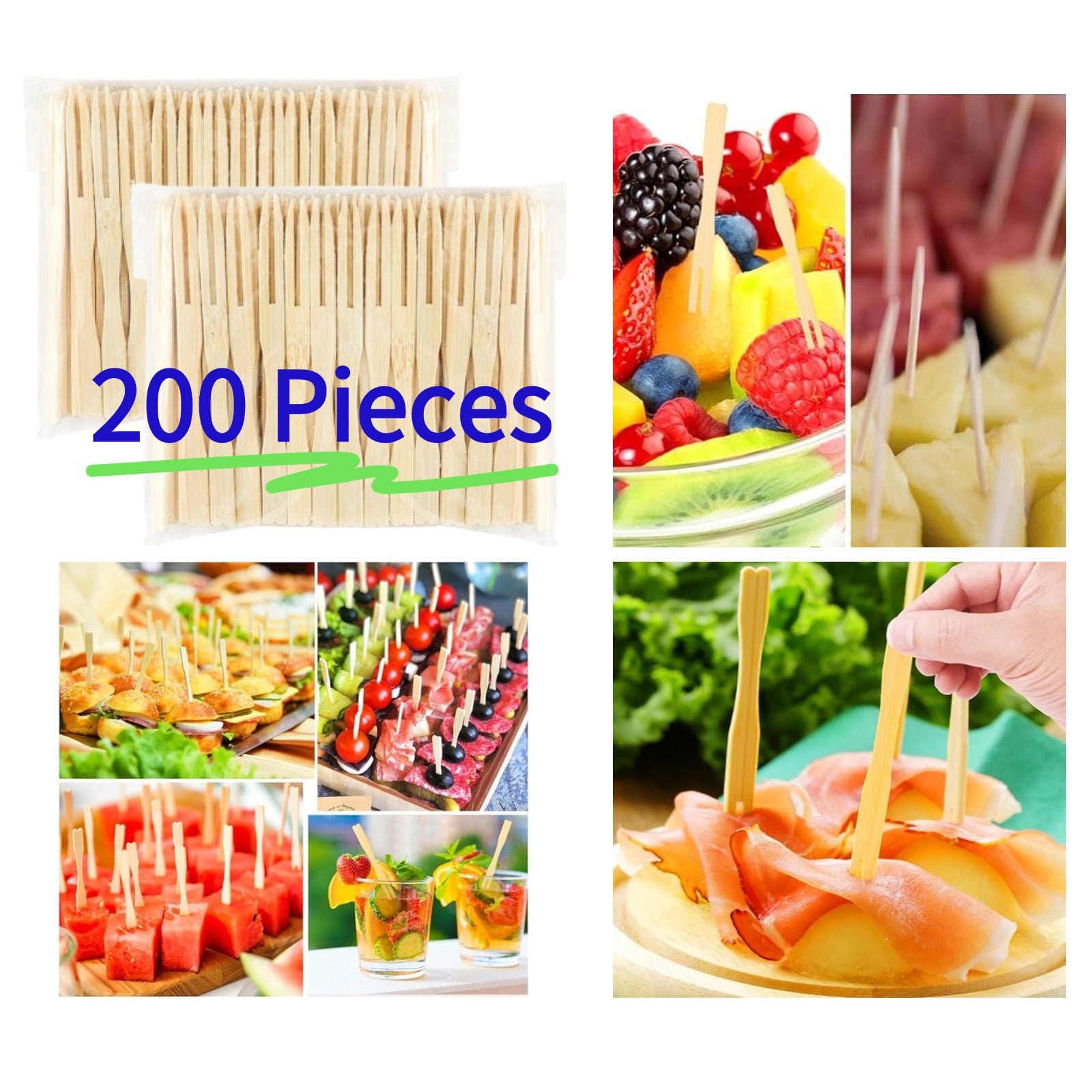 ZHAOJ005 200 pcs 3.5" Biodegradable Bamboo Disposable Fruit Forks for