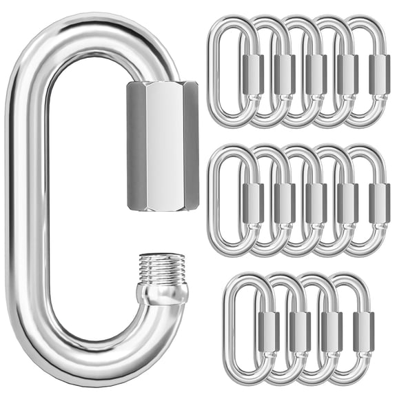 Quick Link Chain Connector, 304 Stainless Steel 15PCS M6 1/4 Screw Carabiner, Small Locking Carabiner Clips Heavy Duty Chain Hooks for Connecting Hammock, Swing, Shade Sail-Capacity 875LB