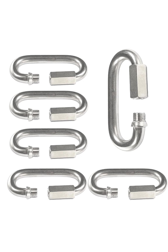 Quick Links Chain Connectors, Stainless Steel Screw Quick Link Carabiner, Heavy Duty Thread Quick Link Clips, Oval Keychain Shape for Swing,Backpack,Keys (6PCS)