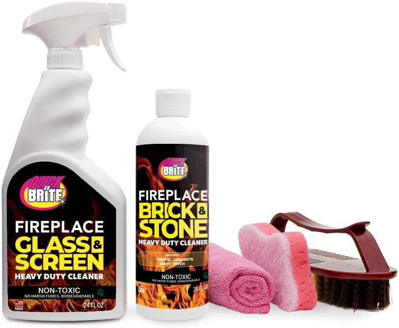 Quick N Brite Fireplace Cleaning Kit Includes 24oz Fireplace Glass