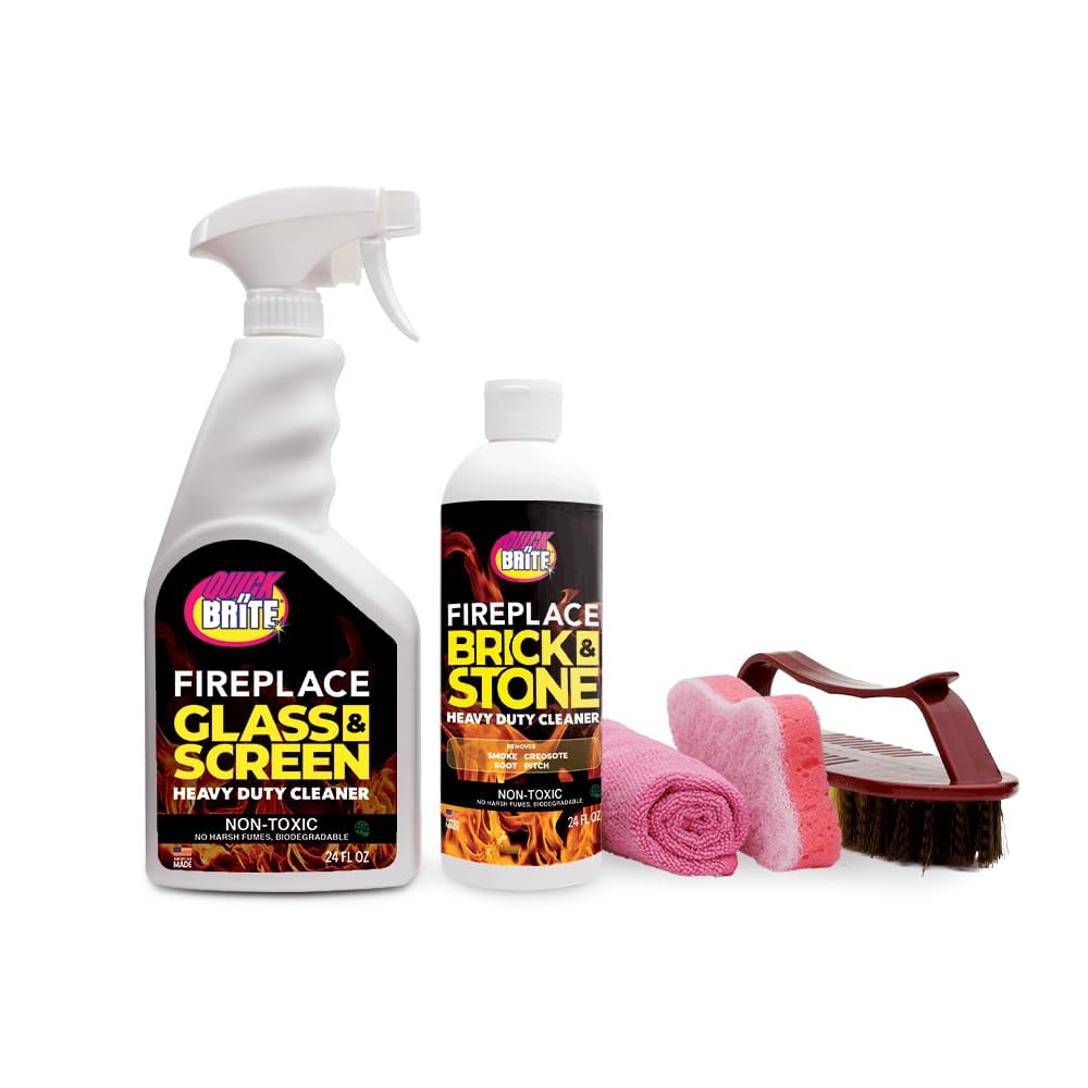Quick N Brite Fireplace Glass Cleaner Kit with Cloth and Sponge, Removes  Soot, Smoke, Creosote, and more, 24 oz, 1-Pack