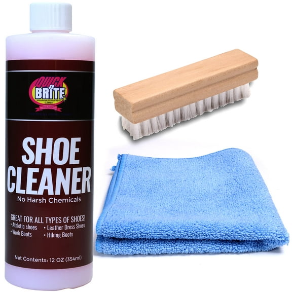 Quick n Brite Non-Toxic Shoe Cleaner with Brush and Towel Kit, 12 fl.oz