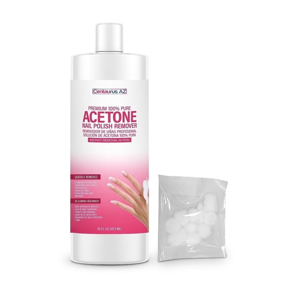 Acetone Nail Polish Remover - Centaurus AZ 100% Acetone 16oz, 10 Cotton Balls Included