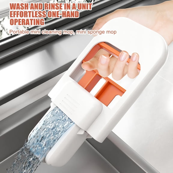Quick-Press Self-Wringing Sponge Mop, Foldable Mini Wet Dry Cleaning Mop, Portable Handheld Mop for Tile, Glass, Countertops, Bathroom & Kitchen
