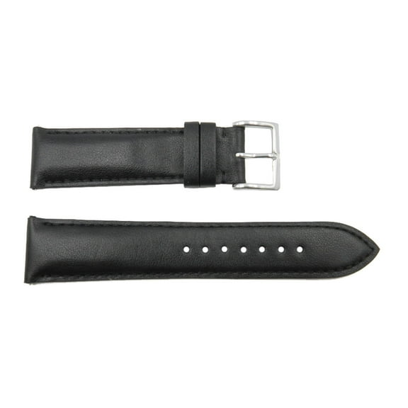Quick Release 20mm Black Leather Smooth Watch Band Replacement Straps