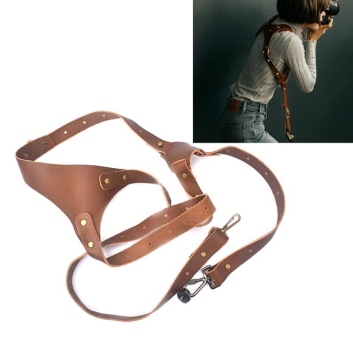 Quick Release Anti-Slip Shoulder Leather Harness Camera Strap with Metal Hook for SLR / DSLR