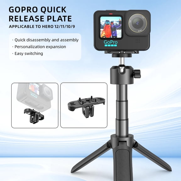 Quick Release Base Adapter Mount for GoPro Hero 12 11 10 9 Aluminum Magnetic with 1/4" Thread Dual-Claws Interface for Tripods and Accessories