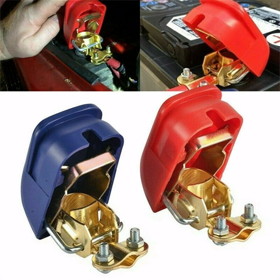 Quick Release Brass Battery Terminal Clamps, Quick Disconnect Battery Terminals with Red and Blue Cover for Top Post Battery