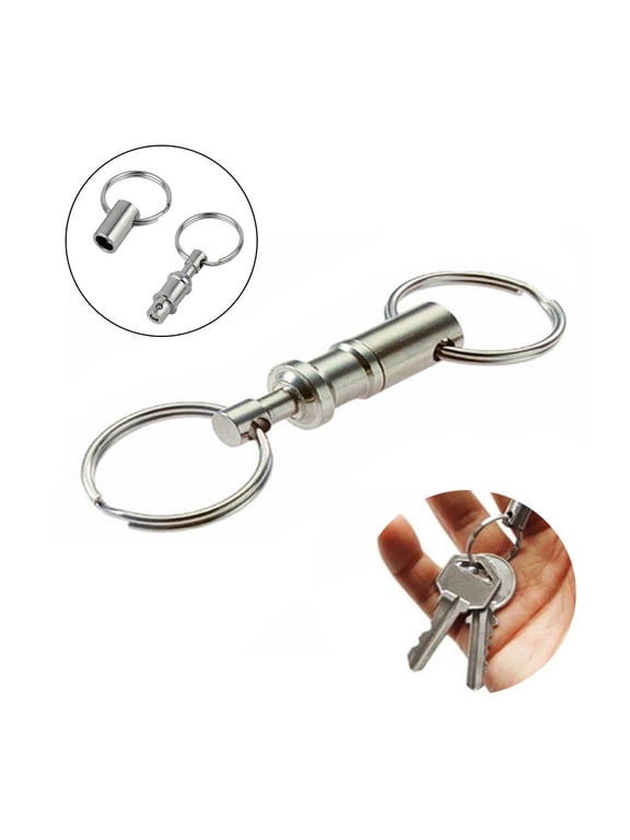 Quick Release Detachable Keychain,Double Pull Apart Key Chain Spring Split Snap Separate Double Key Ring Lock Valet Keys Flashlights DIY Crafts Accessories,3.15x0.98 inch (Silver)