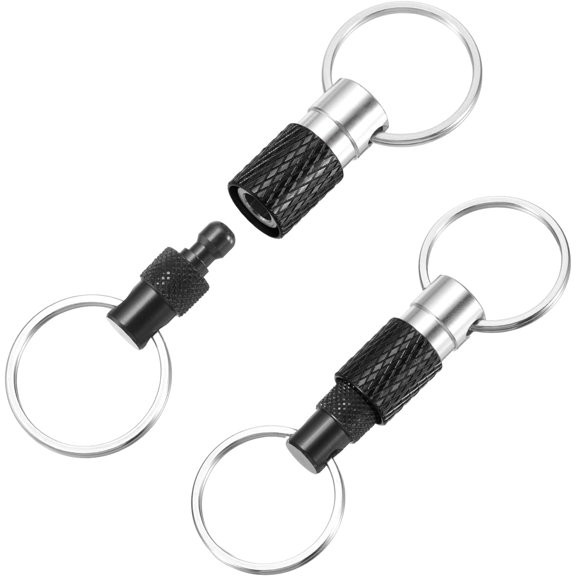 Quick Release Keychain Detachable Spring Pull Apart Key Ring Holder Swivel Split Snap Black -
