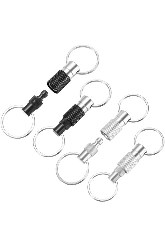 Quick Release Keychain Detachable Spring Pull Apart Key Ring Holder Swivel Split Snap with Double Rings Black/Silver Tone -