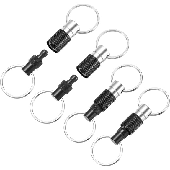 Quick Release Keychain Detachable Spring Pull Apart Key Ring Holder Swivel Split Snap with Double Rings Black -