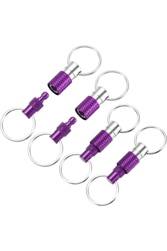 Quick Release Keychain Detachable Spring Pull Apart Key Ring Holder Swivel Split Snap with Double Rings Purple -