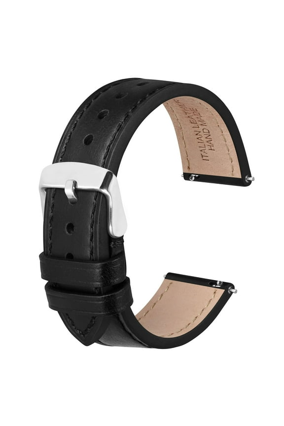 Quick Release Leather Watch Bands Genuine Watch Straps for Men Women,20mm Italian Leather Watch Strap,Black with Stainless Steel Buckle