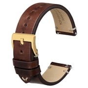 Quick Release Leather Watch Bands for Men Women,Military Style Top Grain Leather Watch Strap,Dark Brown with Gold Buckle