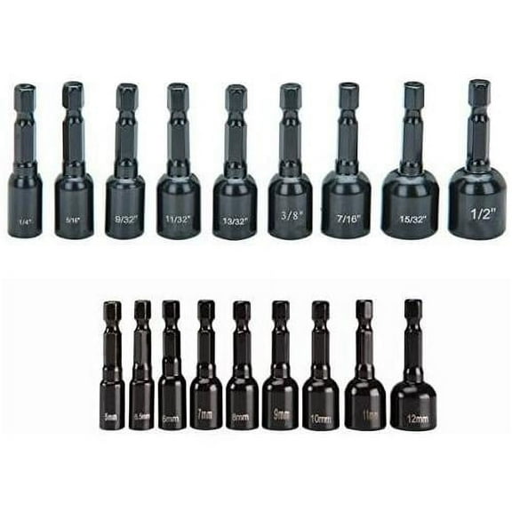 Quick Release Magnetic Nutsetter Set, 9 Piece SAE And 9 Piece Metric