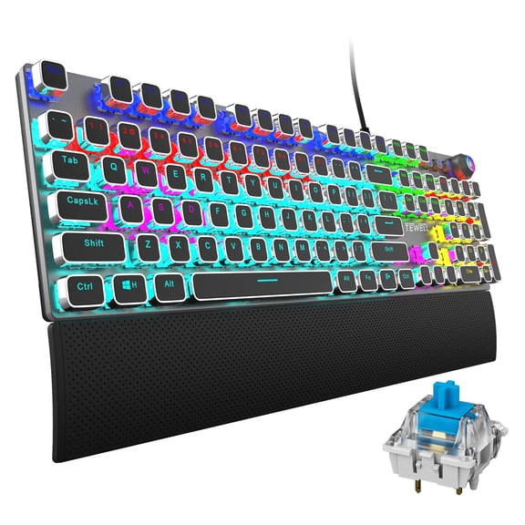 Quick Responsible Blue Switches Mechanical Gaming Keyboard, RGB LED Rainbow Backlit Typewriter Keyboards with Removable Hand Rest, 104 Anti-ghosting Keys, for PC, Laptop, Computer