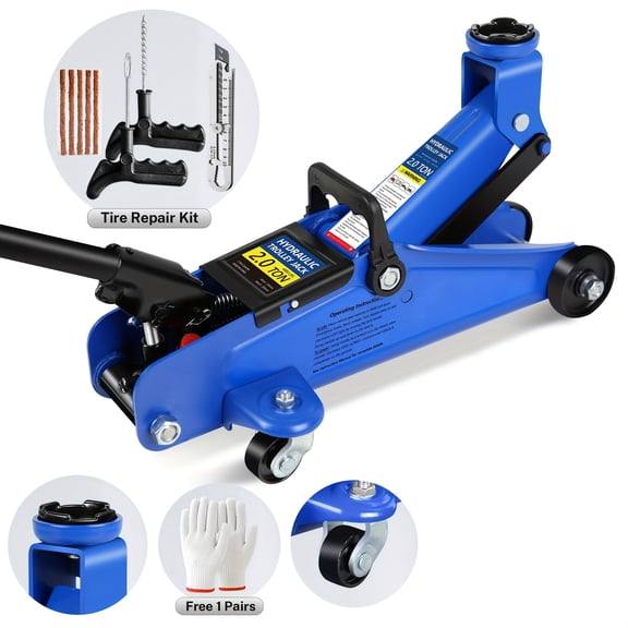 Quick Rise Piston Pump - Low Profile 2/2.5 Ton Steel Floor Jack - Hydraulic Trolley Car Jack - Truck Jack Combo With 2 Ratchet 3 Ton Jack Stands - Service Jack - Farm Jack Tire Repair