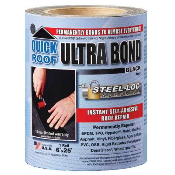 Quick Roof Ultra Bond Instant Self-Adhesive Roof Repair - Black - 6" x 25'