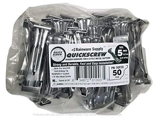 5 Inch Quick Screw Hidden Gutter Hangers With Clip - Pack Of 100