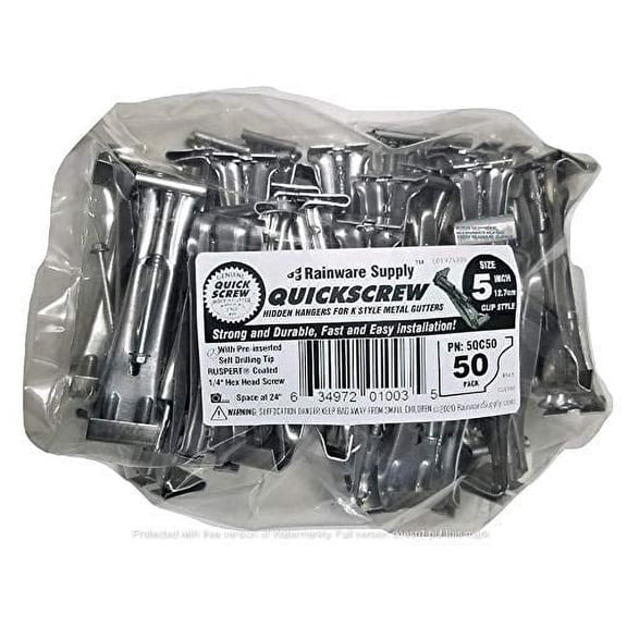 Quick Screw 5" 50 Pack Premium Hidden Rain Gutter Bracket Hook Hangers with screw clip style