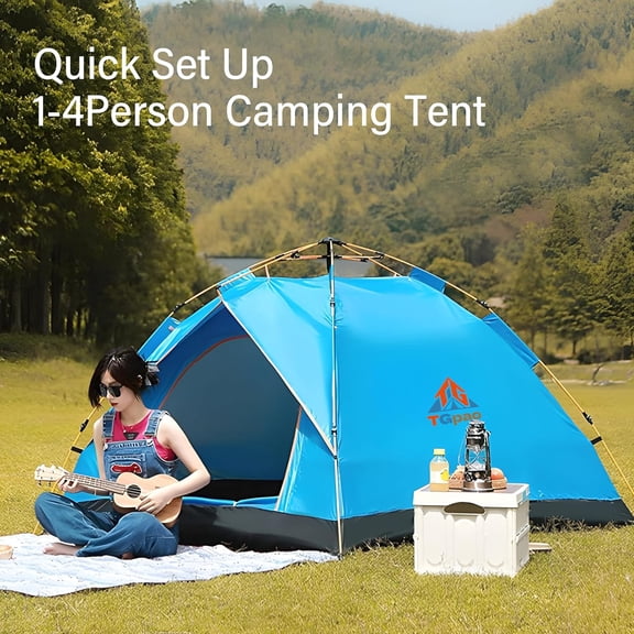 Quick Set Up Waterproof 4-Person Camping Tent with Bug Netting - Pop-Up Tent for Family Camping & Hiking | All-Weather 4-Season Outdoor Shelter