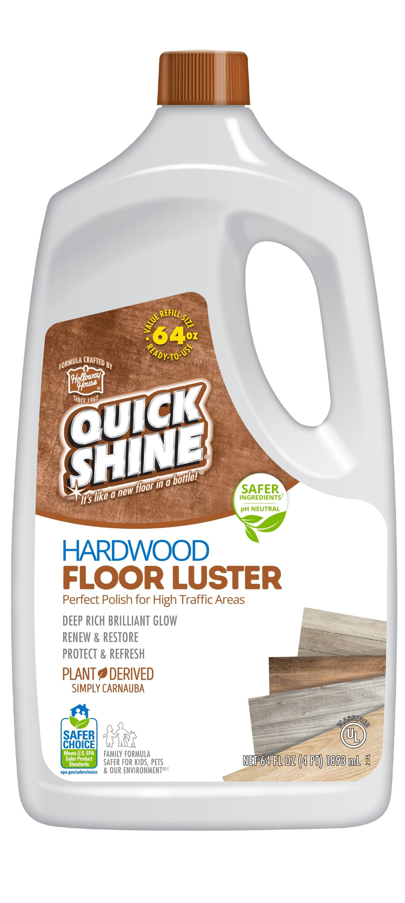 Quick Shine Hardwood Floor Luster, Pfas-Free Formula With Plant-Derived Carnauba Floor Polish 64 fl oz
