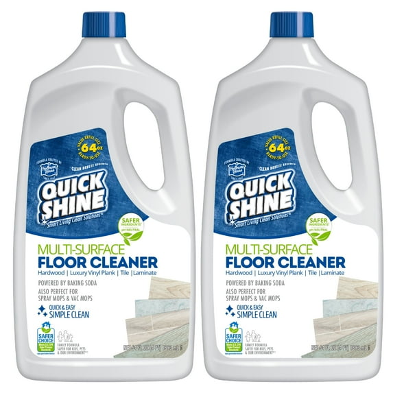 Quick Shine Multi Surface Floor Cleaner 128 oz (2- 64 oz Bottles), Use in Spray & Vac Mops, Ready-to-Use Streak Free No-Rinse Formula, Safer Choice Certified for Gentle & Effective Cleaning