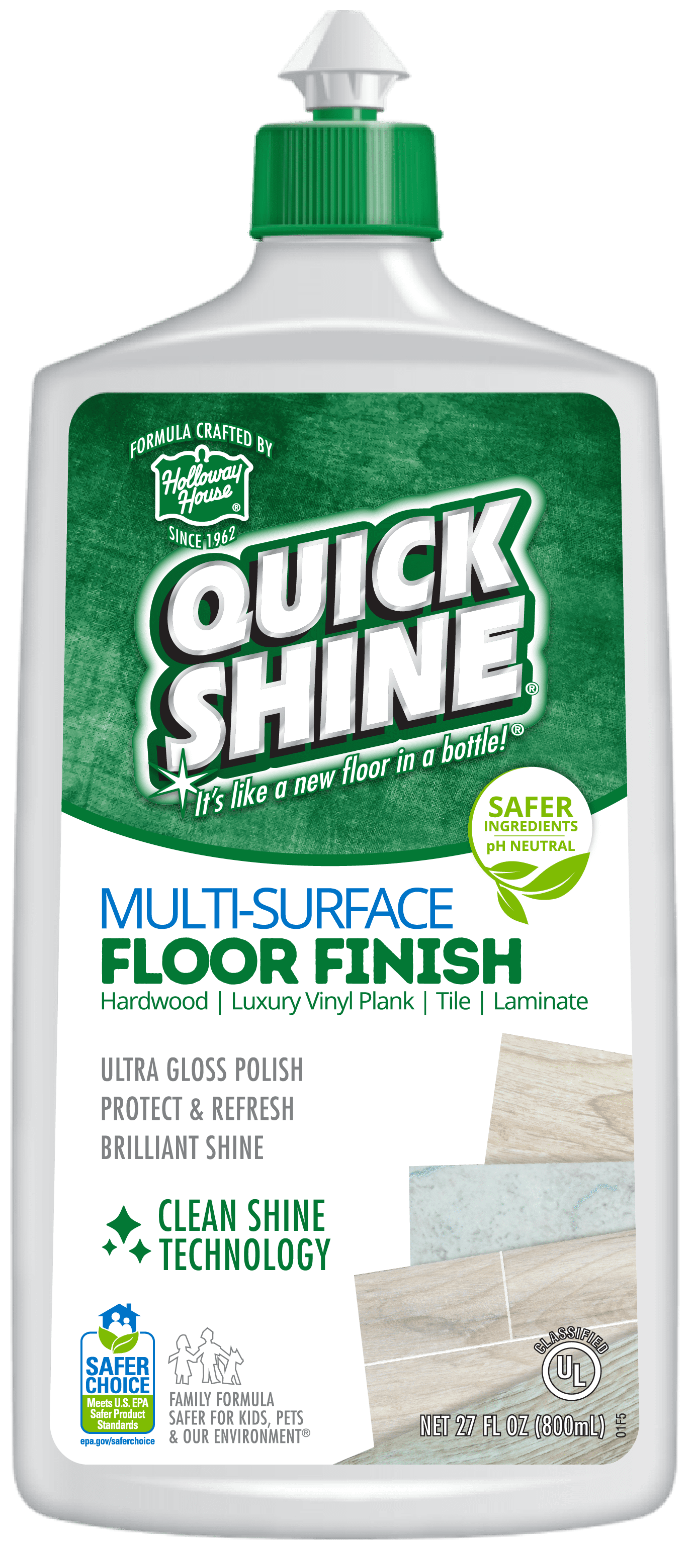 Quick Shine Multi-Surface Floor Finish, Pfas-Free Formula, All Purpose Household Floor Polish, 27 fl oz