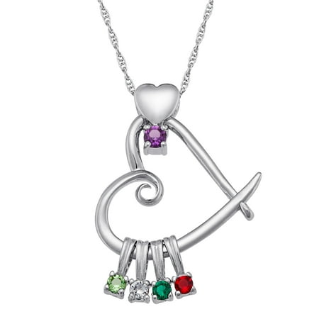 "Quick Ship Gift" - Personalized Women's Sterling Silver Family Heart Slider Birthstone Necklace, 20 "