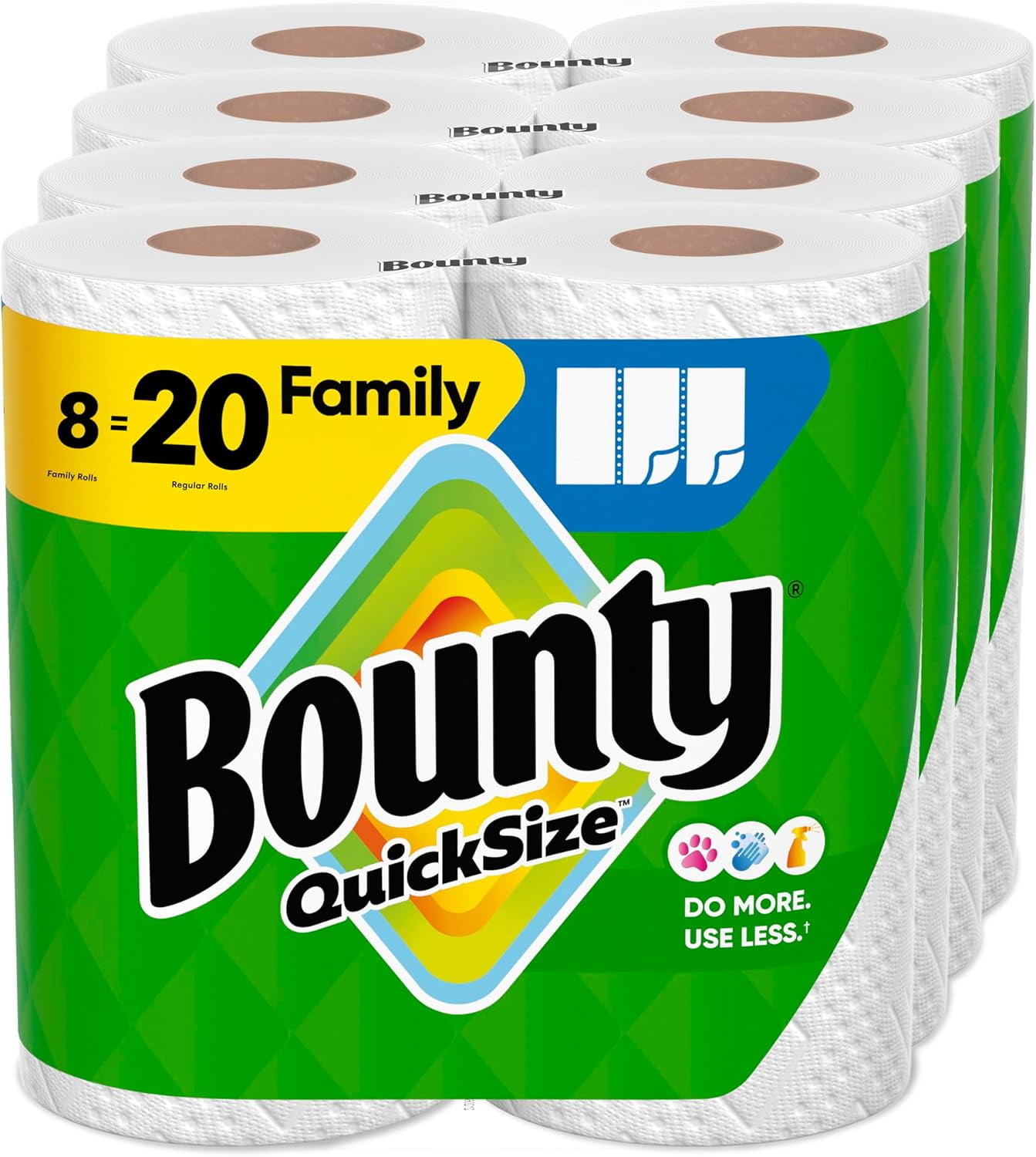 Quick Size Paper Towels, White, 8 Family Rolls = 20 Regular Rolls (Packaging May Vary)
