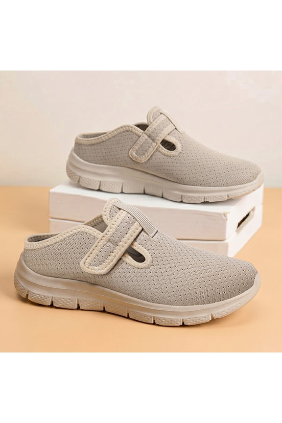 Quick Slip On Hollow Mesh Velcro Mule Sneakers Shock Absorbing Platform Footwear For Summer Daily Wear