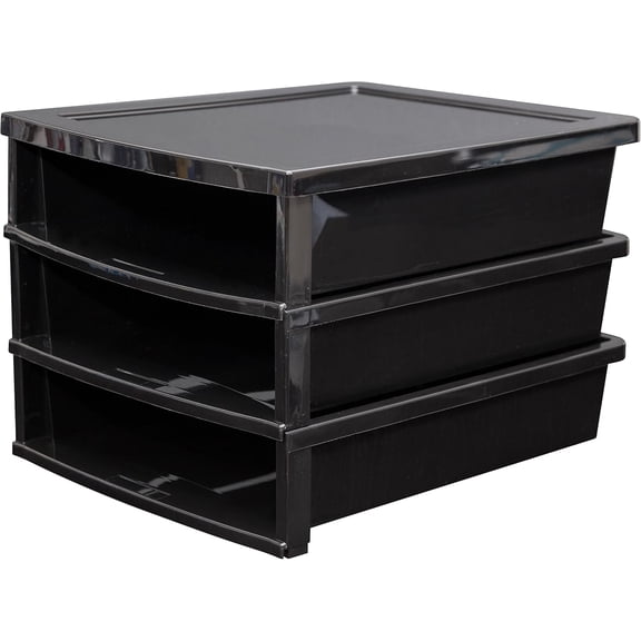 Quick Stack Construction Paper Sorter, 3 Compartments, 13 x 11.25 x 8.4 Inches, Black