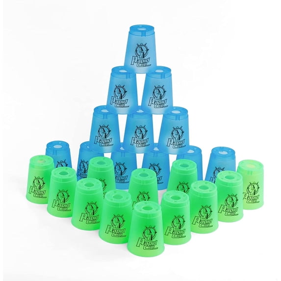 Quick Stack Cups 24 PC for Speed Sports Training Game for School Family Party Challenge Competition, Gifts Starter Set of Stacking Cup, Blue & Green