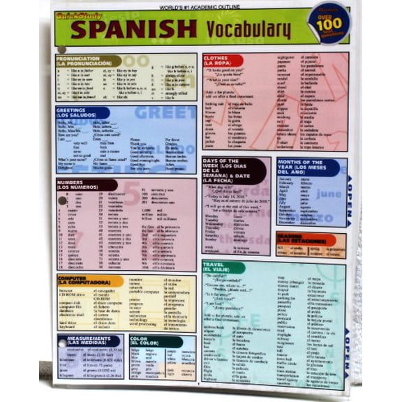 Pre-Owned Quick Study Laminated Reference Guide - Spanish Vocabulary, by M.A. Liliane Arnet, (Paperback), English