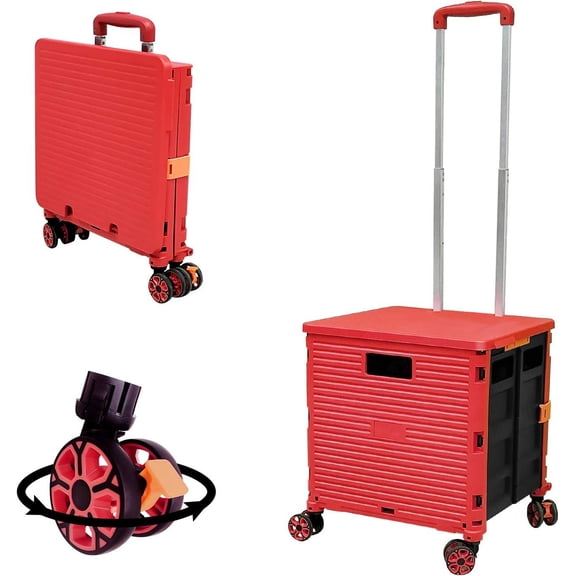 Quick Utility Cart Four -Rotate Wheeled Collapsible Handcart with Durable Heavy Duty Plastic Telescoping Handle for Travel Shopping Moving Luggage Office Use
