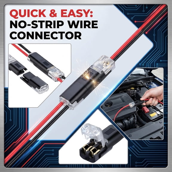Quick Wire Splice Connectors 25 Piece Set, Solderless T-Tap Electrical Terminals For No-Strip Wire Connections In Automotive, , And Home Wiring Projects, 25Pcs Black