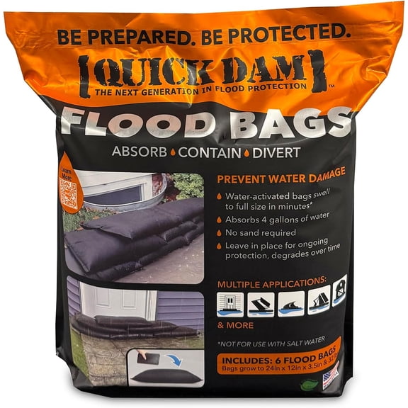 Quick dam - 1224-6 water activated flood barrier 1 foot by 2 feet, 6-pack