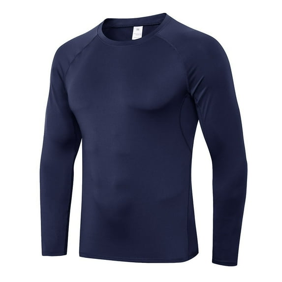 Quick-drying Fitness Long Sleeve Men's Tshirt Stretch Tight Sports Running Training Suit Breathable Sweat-wicking T-shirt Top Navy M