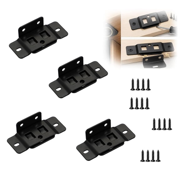 Quick-install furniture connectors—stainless steel furniture connectors / 2-in-1 locking inset shelf supports; suitable for beds, tables, shelving units, and wardrobes.