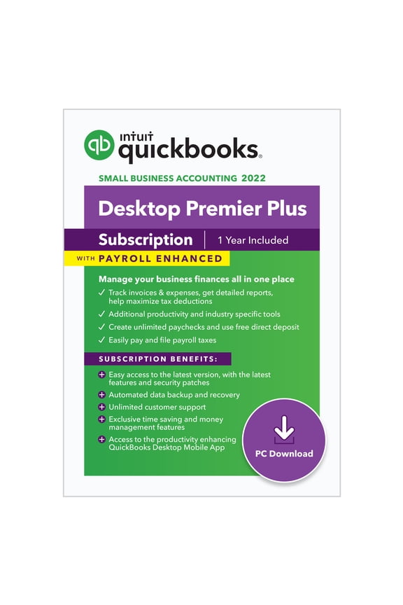 QuickBooks Desktop Premier Plus 2022 with Enhanced Payroll, (Digital Download) , (028287603578)
