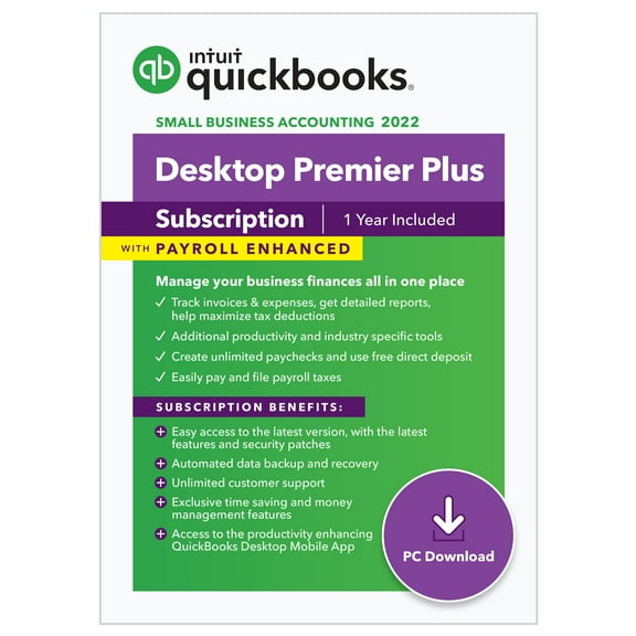 QuickBooks Desktop Premier Plus 2022 with Enhanced Payroll, (Digital Download) , (028287603578)