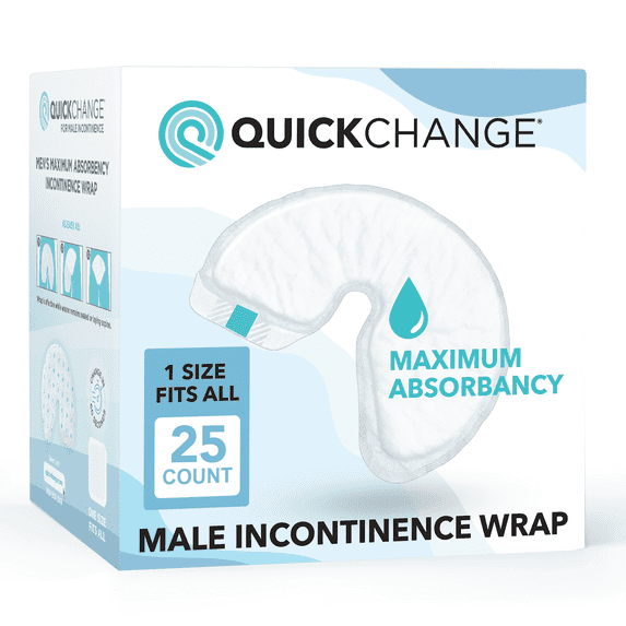 QuickChange Men’s Overnight Adult Incontinence Wrap (Pad), Maximum Absorbency, Holds 17oz Dry to the Touch, Disposable, Fragrance Free, One Size Fits All, Catheter Replacement, 25 Count (25)