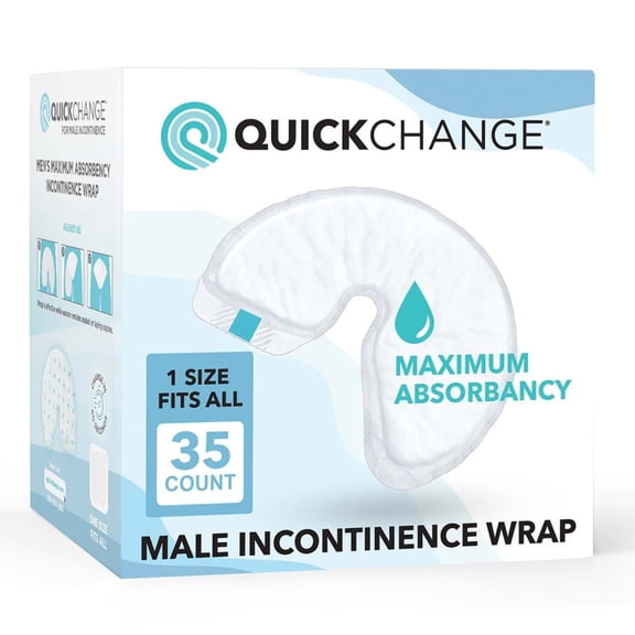QuickChange Men’s Overnight Adult Incontinence Wrap (Pad), Maximum Absorbency, Holds 17oz Dry to the Touch, Disposable, Fragrance Free, One Size Fits All, Catheter Replacement, 35 Count (35)