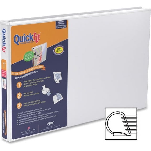QuickFit D-ring Ledger Binder 1" Binder Capacity - Ledger - 11" x 17" Sheet Size - D-Ring Fastener(s) - 1 Internal Pocket(s) - White - Recycled - Label Holder, Clear Overlay, Heavy Duty - 1 Each