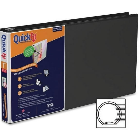 QuickFit Landscape Round Ring View Binder for Spreadsheets 1" Binder Capacity - Legal - 8 1/2" x 14" Sheet Size - Round Ring Fastener(s) - 2 Internal Pocket(s) - Black - Recycled - Heavy Duty, Locking