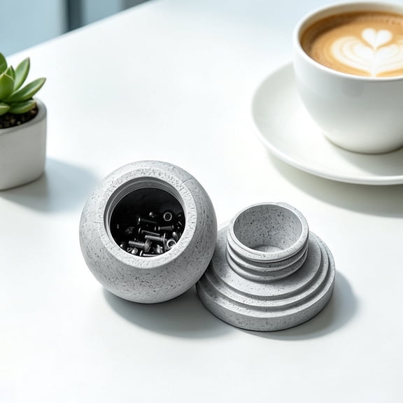 QuickGo 3D Printed Stone Ball Storage Box, Threaded Screw Sphere Container for Desk, Mini Round Organizer for Jewelry, Unique Home Decor Gift