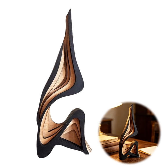 QuickGo Abstract Wood Art Sculpture, Modern Minimalist Solid Wood Figurine for Living Room Tabletop Decor, Handcrafted Irregular Curve Ornament for Home Office Entryway