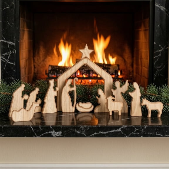 QuickGo Christmas Nativity Table Decorations, Wooden Nativity Scene Sculpture, Stable Baby Saint And Animal Figurines for Holiday Party Home Decor